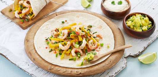 Fajitas med reker og mangosalsa